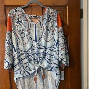 Alberto Makali Blue and Orange Paisley Blouse